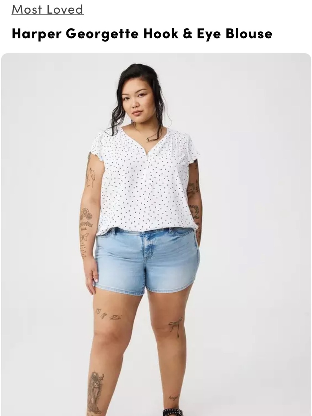 torrid White Georgette Hook & Eye Blouse with Black Dot Print
